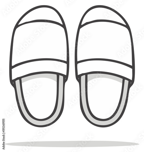 Cartoon vector illustration of a pair of white comfortable indoor slippers or sandals
