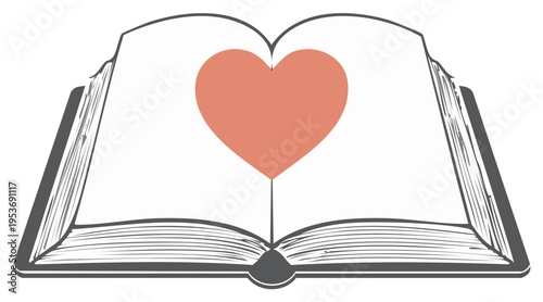 Open Book with Heart Graphic Vector Design for Reading Love