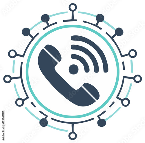 Telephone handset icon representing global connection and communication technology