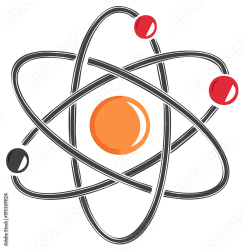 Atomic Structure Illustration of Nucleus and Orbiting Electrons Depicting Science and Technology Concepts