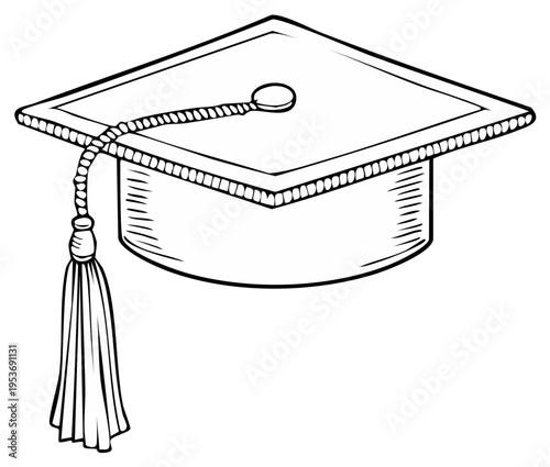 Hand Drawn Graduation Cap with Tassel Illustration for Academic Achievements