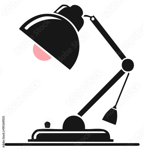 Black Adjustable Desk Lamp with Pink Light Bulb Detail Illuminating Workspace