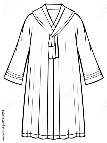 Outline of a flowing garment with a shawl collar and long sleeves