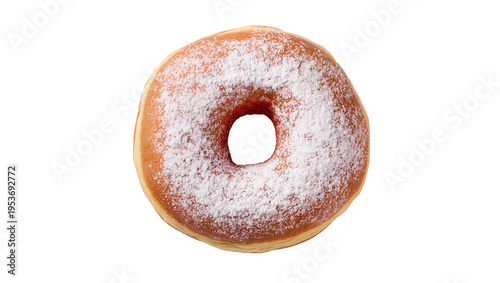 Foto Delicious golden-brown ring donut generously dusted with powdered sugar, a class