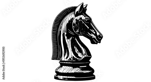 Handcrafted wooden chess knight vector, horse head piece isolated for board game and strategy themes