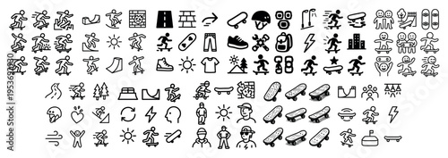 Skateboarding icons with skateboard helmet shoe outline