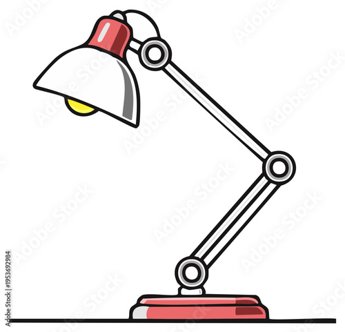 Modern adjustable desk lamp with articulated arm and bright light source illustration