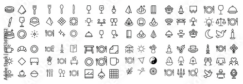 Dining icons with plate fork spoon outline minimal
