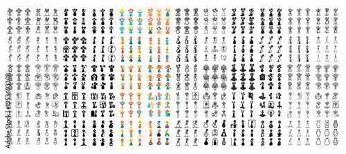 Floral icons with vase flower arrangement outline