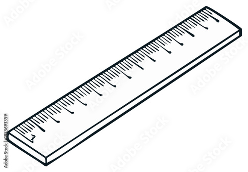 Simple black and white line art illustration of a measuring ruler for school or office