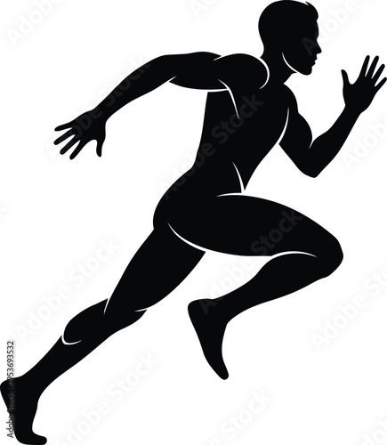 A black silhouette of a male athlete running in a sprinting motion