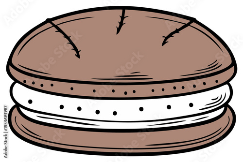 Chocolate Whoopie Pie Delight with Cream Filling; a Cartoon Illustration