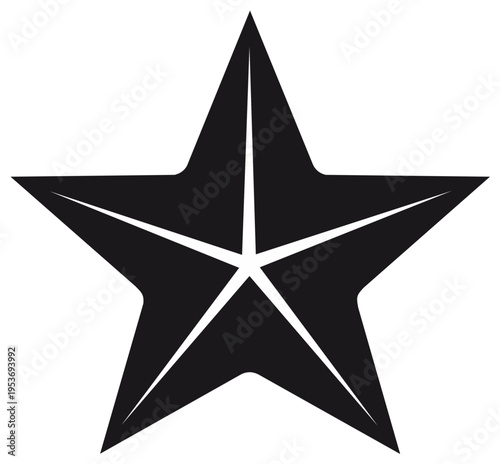 Modern stylized black five pointed star icon. Sharp abstract pentagram vector symbol.