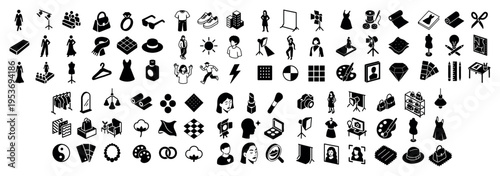 Fashion icons with dress mannequin needle minimal style