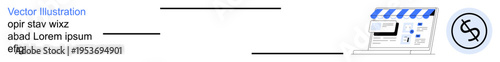 E-commerce, online shopping, digital marketing, business branding, financial transactions, consumer engagement. a laptop with a digital storefront and a currency symbol. E-commerce and online