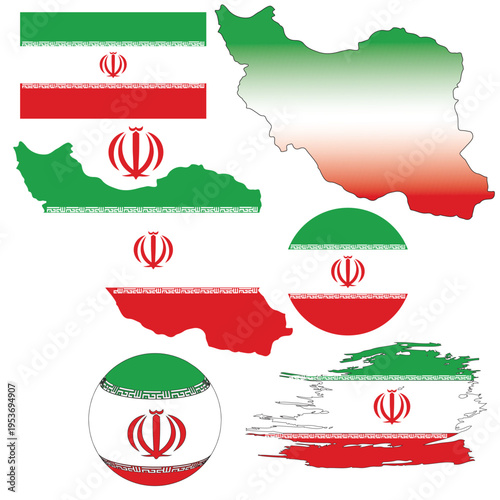 Iran Flag and Map Vector Collection with National Symbols.
Set of Iranian Map Silhouettes and Flag Icons for Patriotic Design.
Islamic Republic of Iran National Flag Emblems and Geographic Map Shapes.