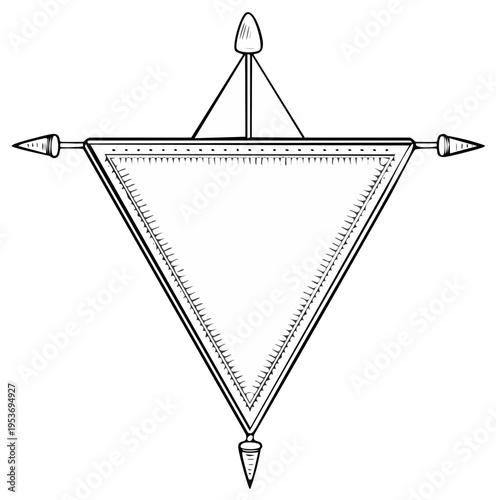 Blank triangular banner illustration with decorative border and finials for design and presentation