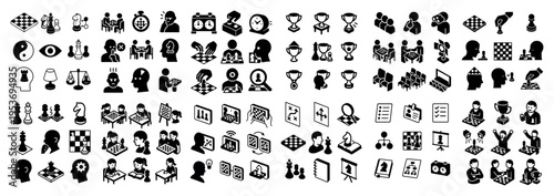 Mind icons with chess pieces and heads bold