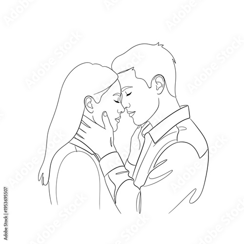 romantic couple embracing in love line art