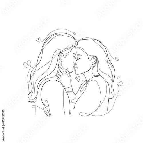 romantic couple kissing line art illustration