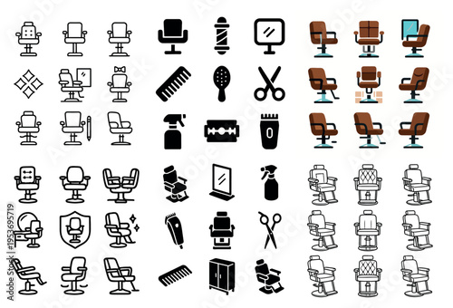 Barber icons with chair scissors mirror retro