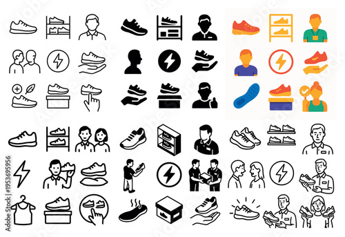 Footwear icons with shoe person shelf minimal