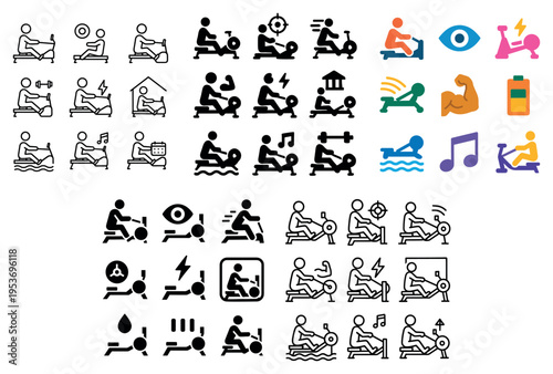 Training icons with rower swimmer bike outline