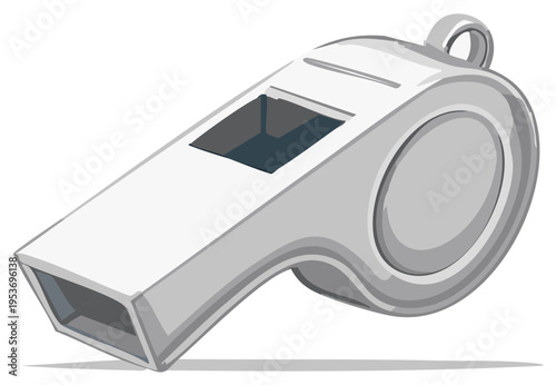 Silver referee whistle with loop for lanyard used by sports officials and coaches