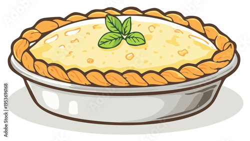 Delicious Baked Cream Pie with Flaky Crust and Fresh Mint Garnish