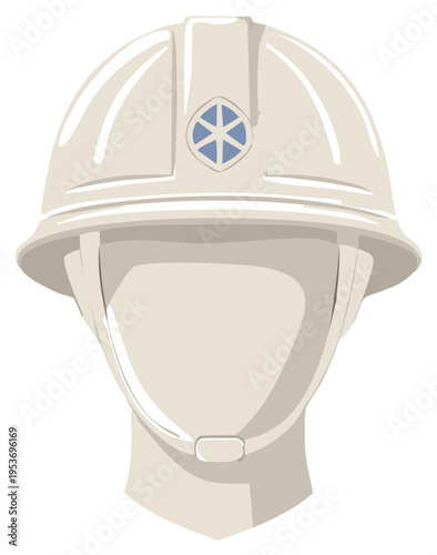 Illustrated Mine Worker Head with Protective Helmet and Strap