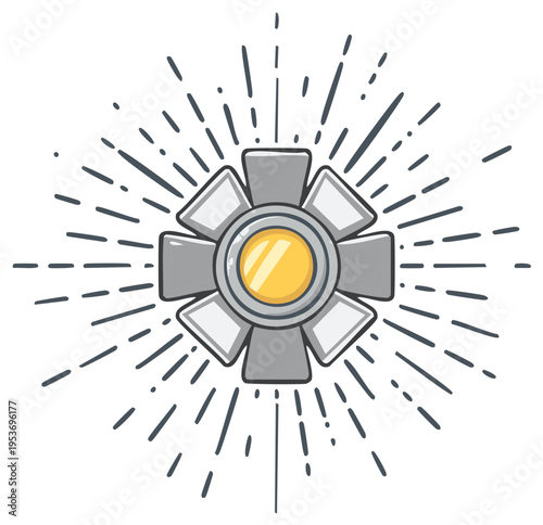 Stylized spotlight illustration shines brightly with sunburst radiating outward providing high impact focus and highlighting attention