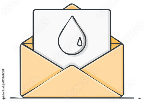 Open Envelope with Water Drop Icon on Paper Notification