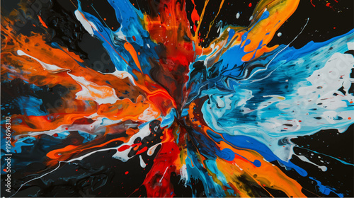 カラフルなペイントスプラッシュの抽象爆発背景　ダイナミックカラーアート