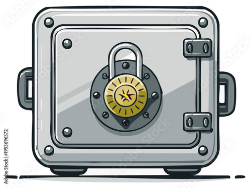 Secure steel safe with a locked dial combination lock on its front door