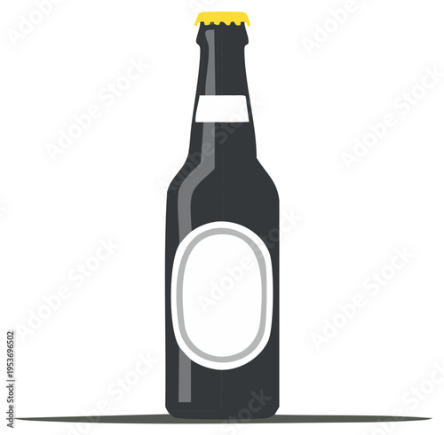 Stylized illustration of a dark beer bottle with blank labels.