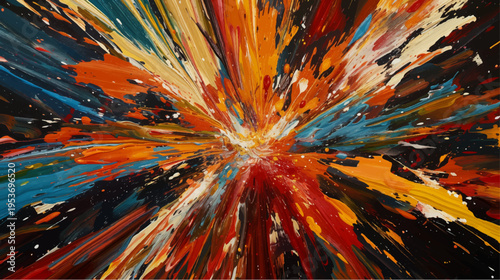 カラフルなペイントスプラッシュの抽象爆発背景　ダイナミックカラーアート