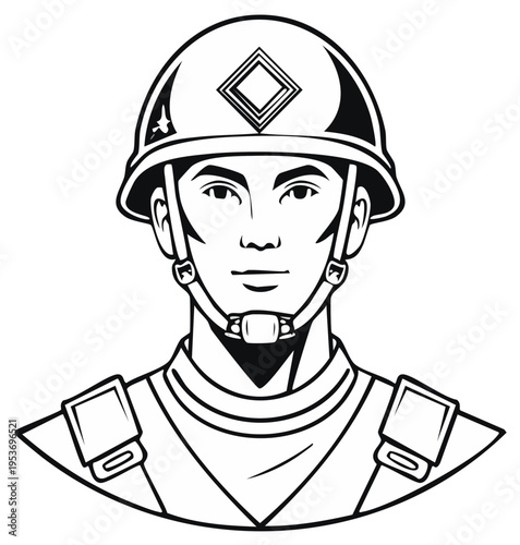 Soldier Portrait Front View Military Helmet Protective Gear Uniform Service Member Illustration