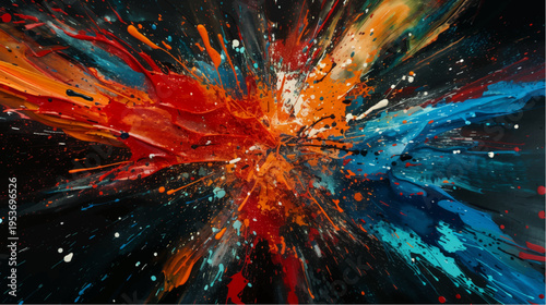 カラフルなペイントスプラッシュの抽象爆発背景　ダイナミックカラーアート