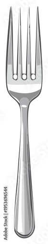 Illustration of a Simple Silver Fork with Tines and Handle