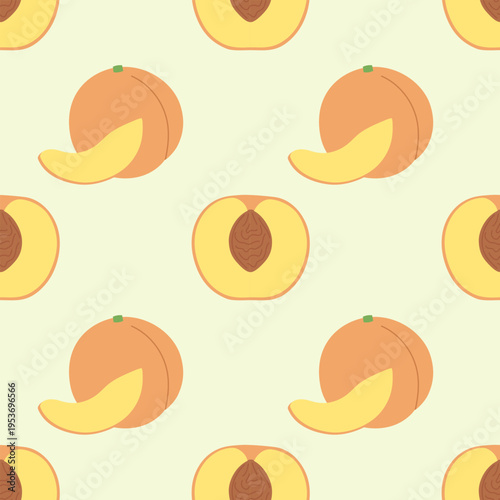 Peach seamless pattern. Vector illustration. Flat style. Apricot. Fruit background.
