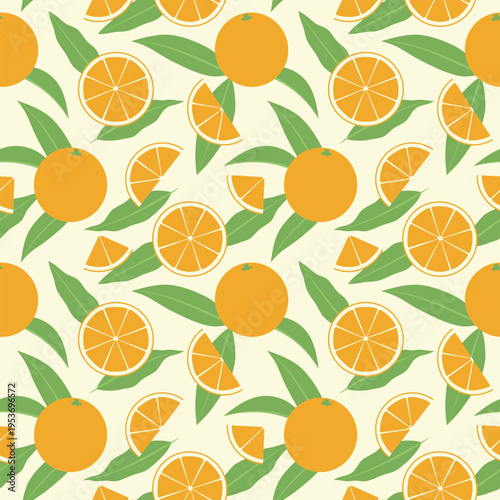 Citrus fruit orange seamless pattern. Vector illustration. Flat style. Bright, tropical background.