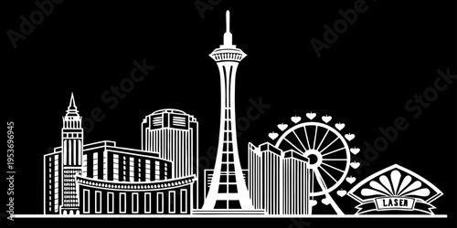 USA, US, U.S, United States - Las Vegas skyline casino shapes simple svg clean geometry black white
