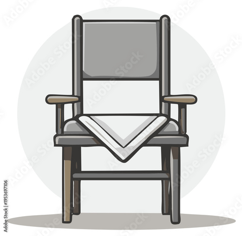 Cartoon illustration of a classic wooden chair with a white napkin