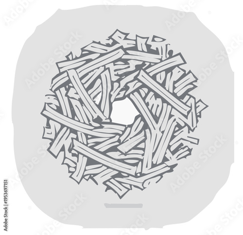 Abstract Circular Pattern of Wood Shavings in Sketchy Hand Drawn Style