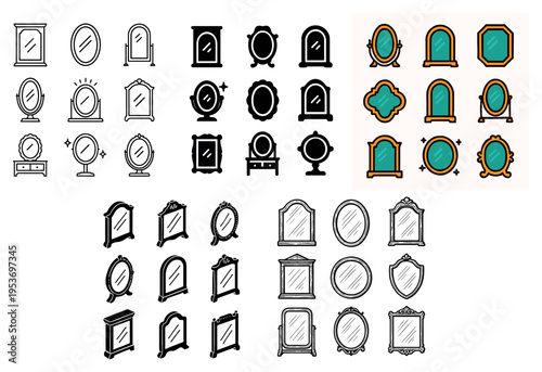 Home icons with oval and arched mirror outline