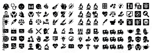 Healthcare icons with microscope pill syringe flat