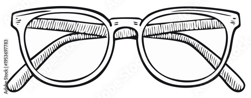 Outline art of eyeglasses, eye protection, spectacle frame accessory hand drawn style for sight