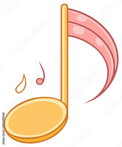 Cartoon illustration of a music note and other musical symbols.