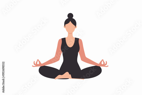 Female practicing yoga meditation in lotus pose illustration