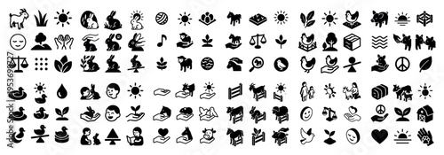 Monochrome icons with rabbit leaf sun minimal